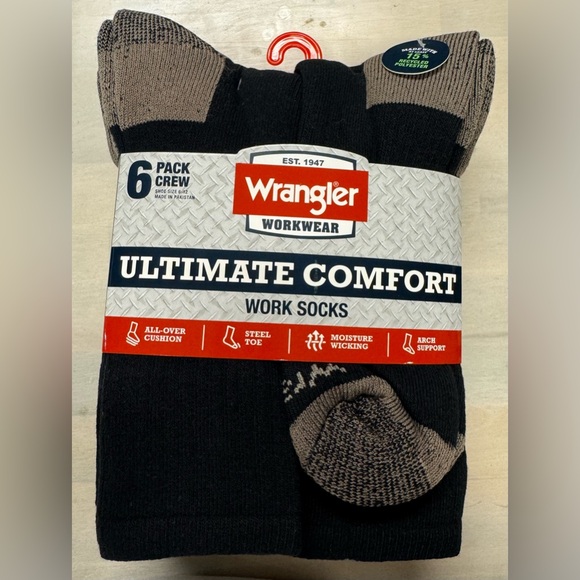 Wrangler Other - Wrangler 6 Pack Crew Ultimate Comfort Mens Size 6-12 Work Socks